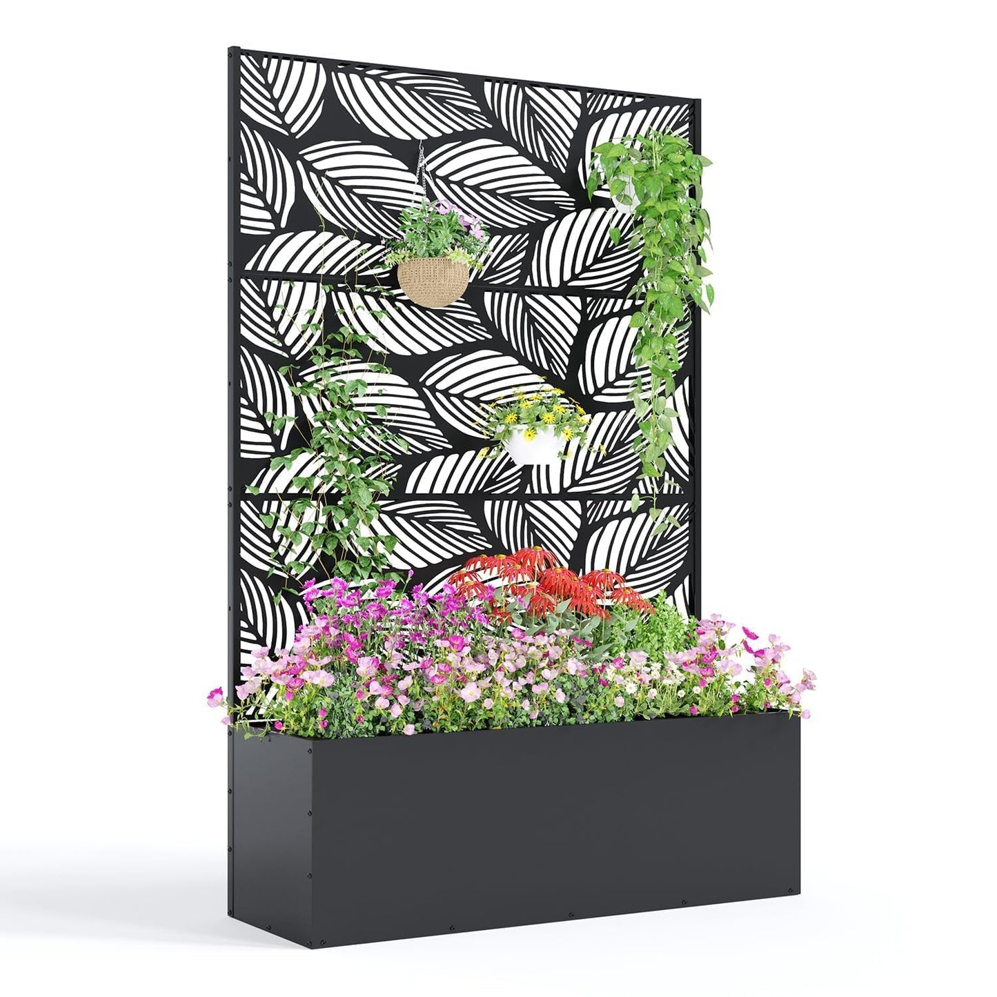 GarveeLife Metal Planter Box with Trellis, 71"x47"x16" Raised Garden Bed for Climbing Plants, Vegetables, Vines, Privacy Planters for Patio with Drainage Holes, 15.7" Deep Planting Bed