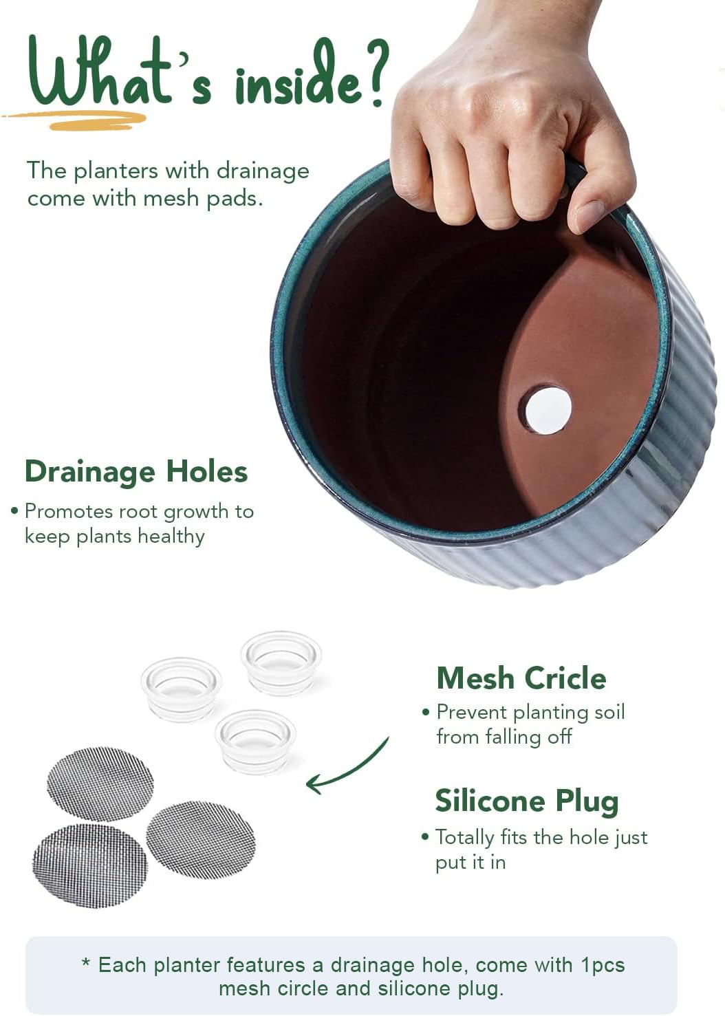 LE TAUCI Ceramic Plant Pots with Drainage Holes, Set of 3, 8+6.7+5.5 Inch Stripe Garden Planter Pots for Outdoor Indoor Plants Flower, Round Succulent Orchid Flower Pot, Reactive Glaze Black