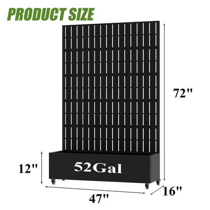 72" H Metal Raised Garden Bed with Trellis and Wheels, Privacy Screen Outdoor Planter Box with Decor Leaf Pattern, Large Mobile Vertical Planter for Patio, Balcony & Backyard