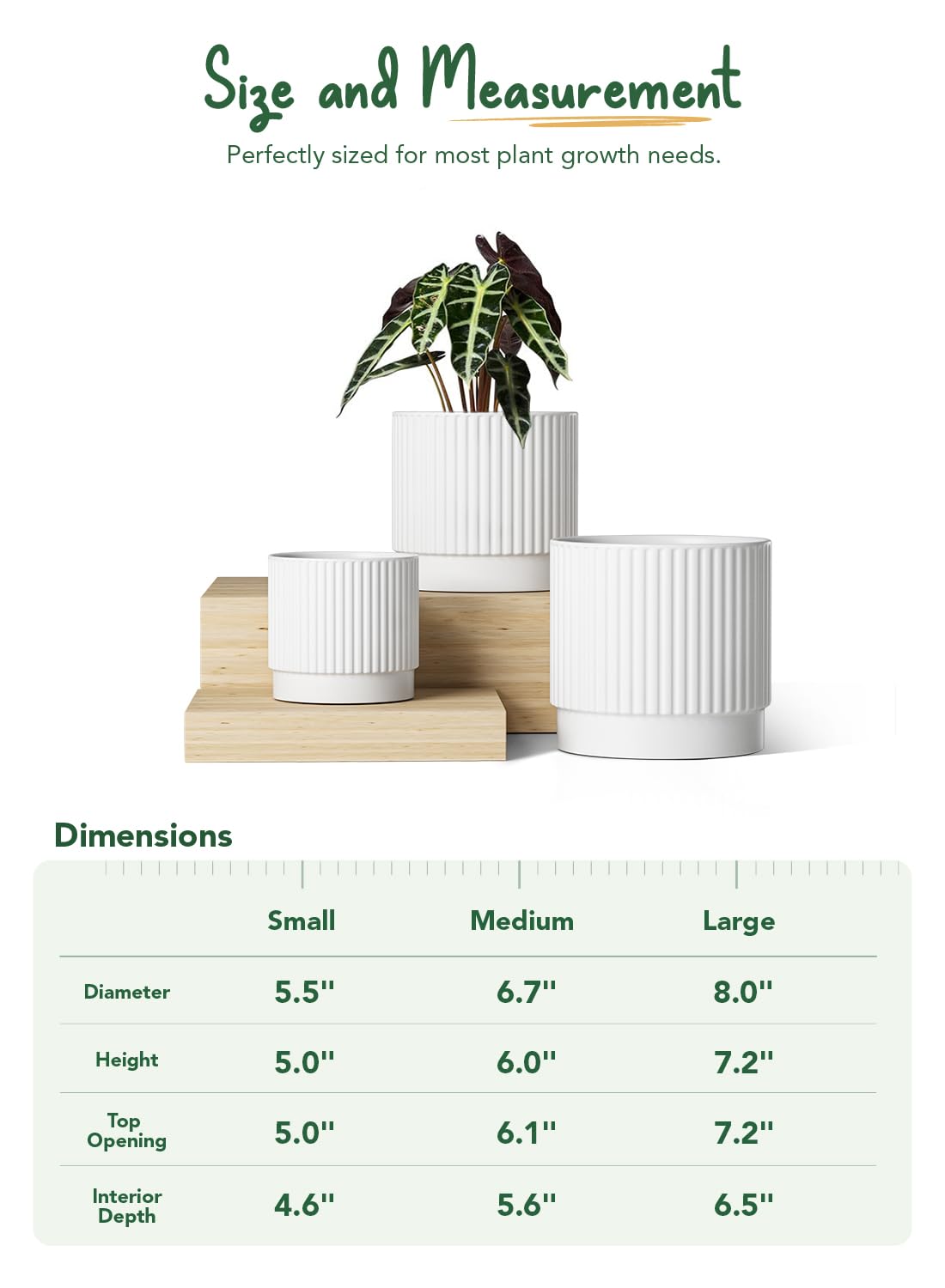 LE TAUCI Ceramic Plant Pots with Drainage Holes, Set of 3, 8+6.7+5.5 Inch Stripe Garden Planter Pots for Outdoor Indoor Plants Flower, Round Succulent Orchid Flower Pot, Reactive Glaze Black