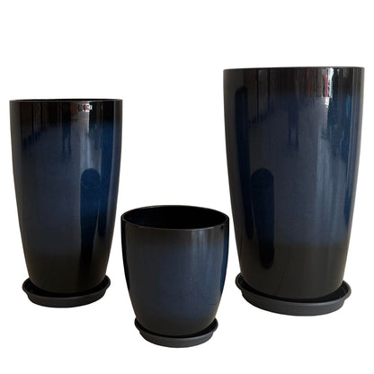 24,21,11 Inch Large Plastic Planters with Drainage Hole and Saucer - Set of 3 Tall Plant Pots Indoor Flower Pot Tall Round Planters Outdoor Large Tall Planter
