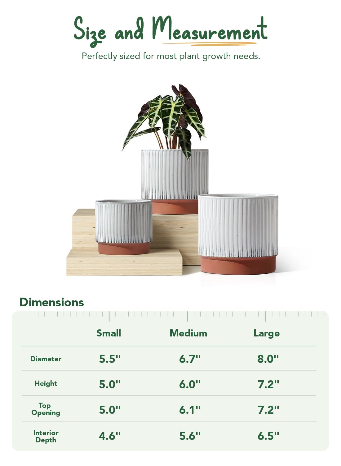 LE TAUCI Ceramic Plant Pots with Drainage Holes, Set of 3, 8+6.7+5.5 Inch Stripe Garden Planter Pots for Outdoor Indoor Plants Flower, Round Succulent Orchid Flower Pot, Reactive Glaze Black