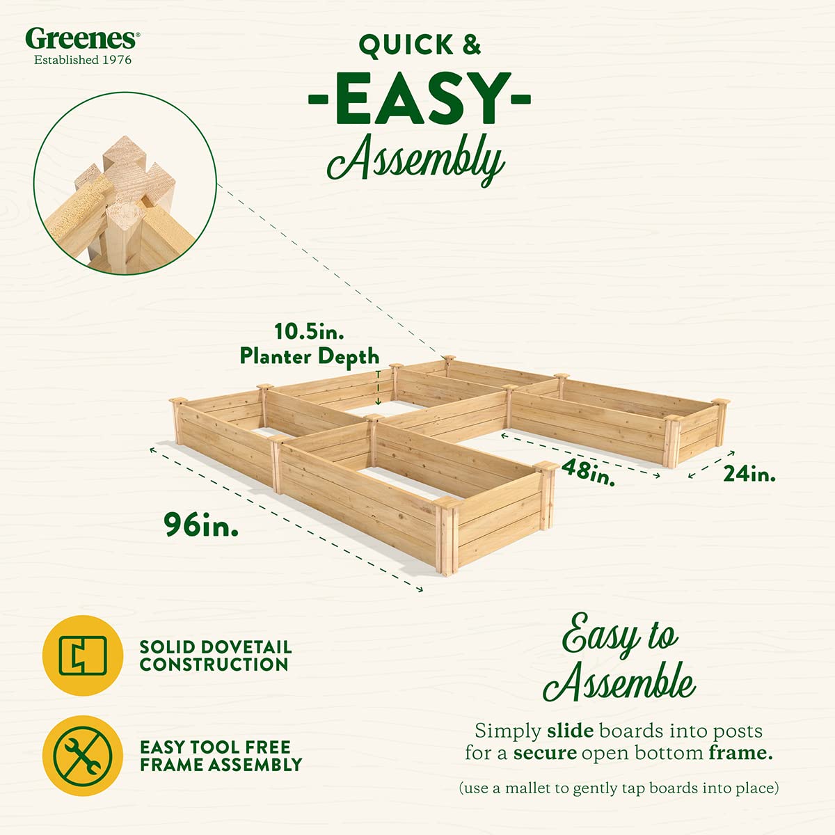 Greenes Fence Premium Cedar Raised Garden Bed with CritterGuard Fence System, 8' x 8' x 10.5" (3/4" Thick) U-Shaped Bed - Made in USA with North American Cedar