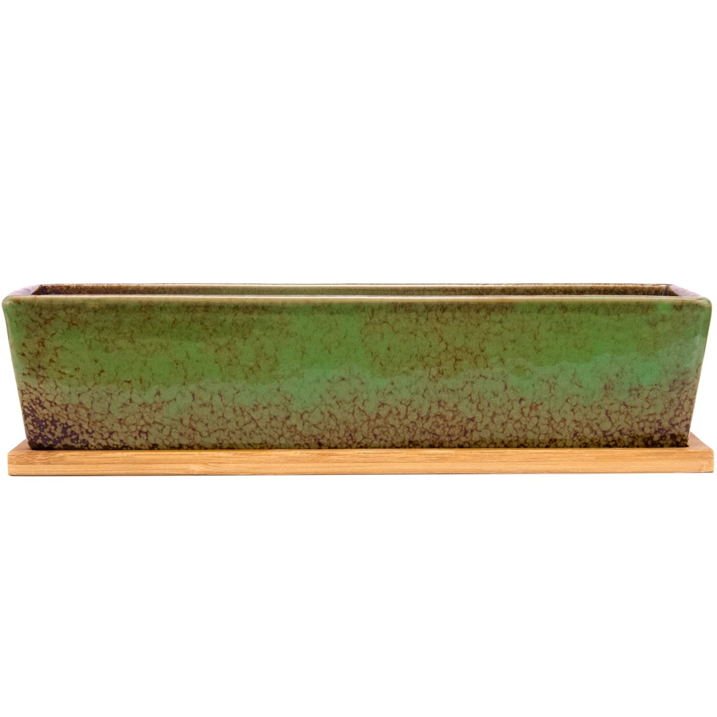 Succulent Pots - 12.1 Inch Large Succulent Planters Pots with Drainage Tray, Long Rectangle Ceramic Pot for Indoor Cactus/Succulent Plants Shallow Bonsai Window Box for Home Garden Decor (Blue)