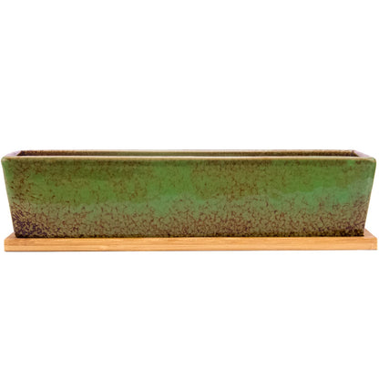 Succulent Pots - 12.1 Inch Large Succulent Planters Pots with Drainage Tray, Long Rectangle Ceramic Pot for Indoor Cactus/Succulent Plants Shallow Bonsai Window Box for Home Garden Decor (Blue)