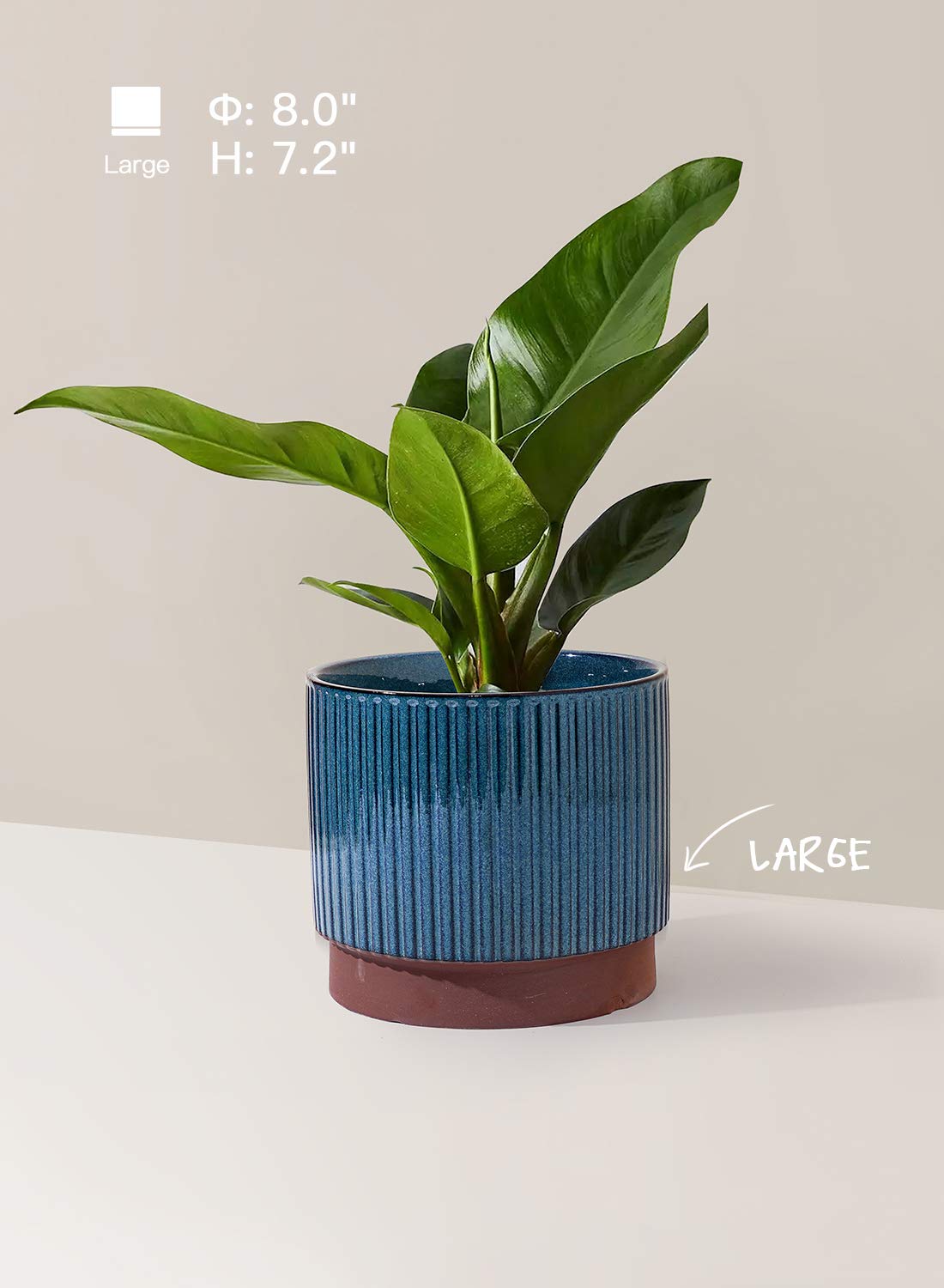 LE TAUCI Ceramic Plant Pots with Drainage Holes, Set of 3, 8+6.7+5.5 Inch Stripe Garden Planter Pots for Outdoor Indoor Plants Flower, Round Succulent Orchid Flower Pot, Reactive Glaze Black