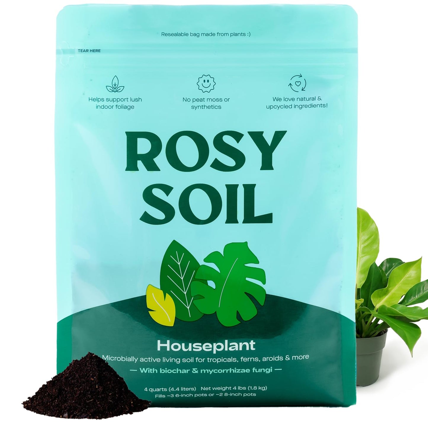 Rosy Soil Cactus Soil – Organic Succulent Potting Mix, Chunky Fast Draining, Peat-Free, Root Boosting Mix for AloeVera, Cacti, Indoor Succulents - 4qt