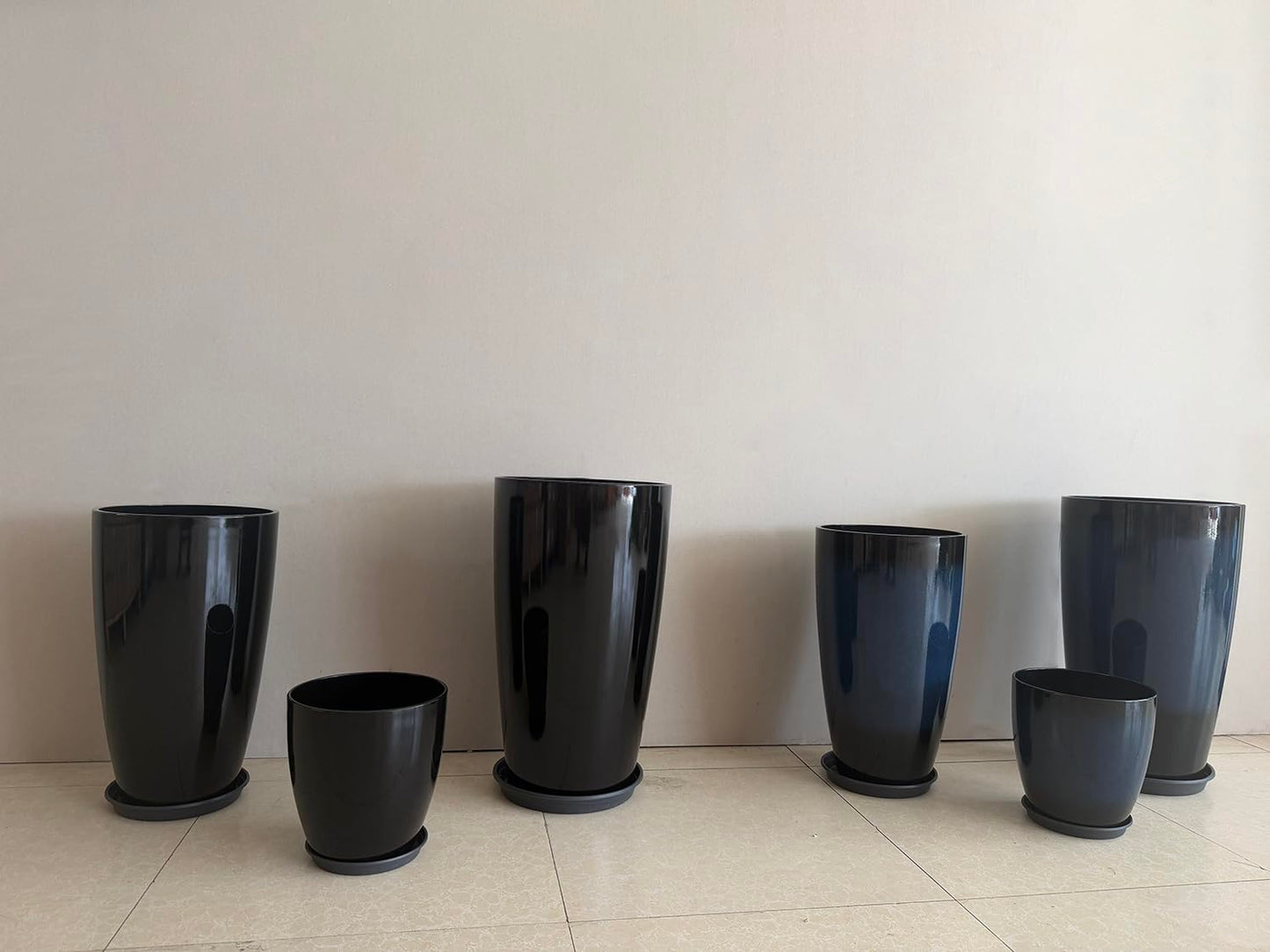 24,21,11 Inch Large Plastic Planters with Drainage Hole and Saucer - Set of 3 Tall Plant Pots Indoor Flower Pot Tall Round Planters Outdoor Large Tall Planter