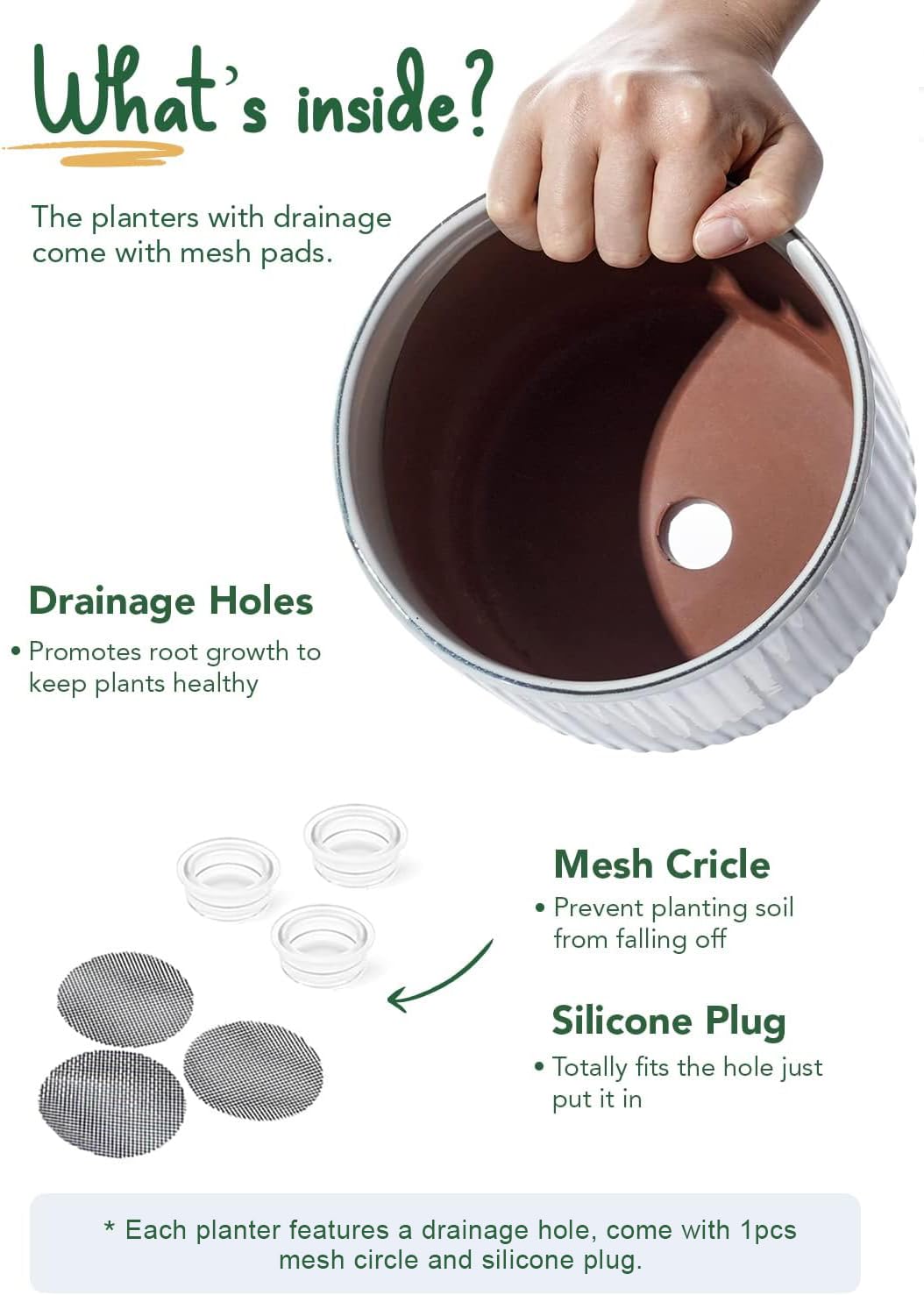 LE TAUCI Ceramic Plant Pots with Drainage Holes, Set of 3, 8+6.7+5.5 Inch Stripe Garden Planter Pots for Outdoor Indoor Plants Flower, Round Succulent Orchid Flower Pot, Reactive Glaze Black