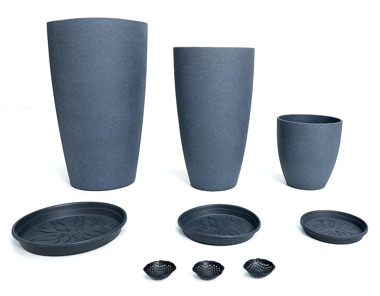 24,21,11 Inch Large Plastic Planters with Drainage Hole and Saucer - Set of 3 Tall Plant Pots Indoor Flower Pot Tall Round Planters Outdoor Large Tall Planter