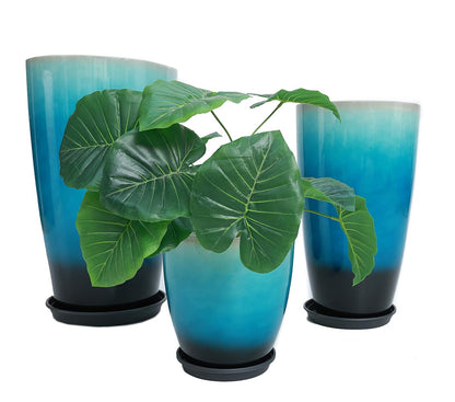 24,21,11 Inch Large Plastic Planters with Drainage Hole and Saucer - Set of 3 Tall Plant Pots Indoor Flower Pot Tall Round Planters Outdoor Large Tall Planter