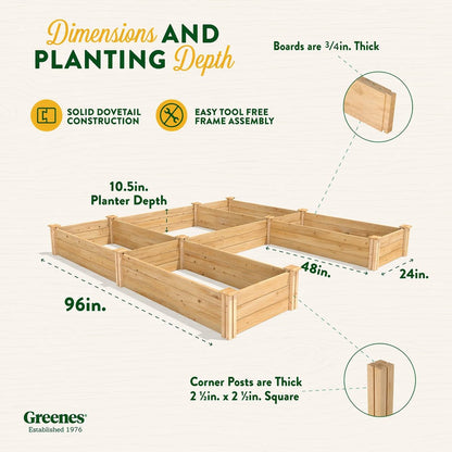 Greenes Fence Premium Cedar Raised Garden Bed with CritterGuard Fence System, 8' x 8' x 10.5" (3/4" Thick) U-Shaped Bed - Made in USA with North American Cedar