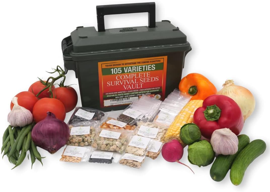 Survival Garden Heirloom Seeds Non GMO - 105 Varieties of Herb, Fruit and Vegetable Seeds for Planting Home Garden Plus Seed Storage Organizer Vault - Non Hybrid Open Pollinated by Grow For It