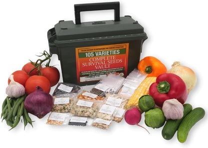Survival Garden Heirloom Seeds Non GMO - 105 Varieties of Herb, Fruit and Vegetable Seeds for Planting Home Garden Plus Seed Storage Organizer Vault - Non Hybrid Open Pollinated by Grow For It