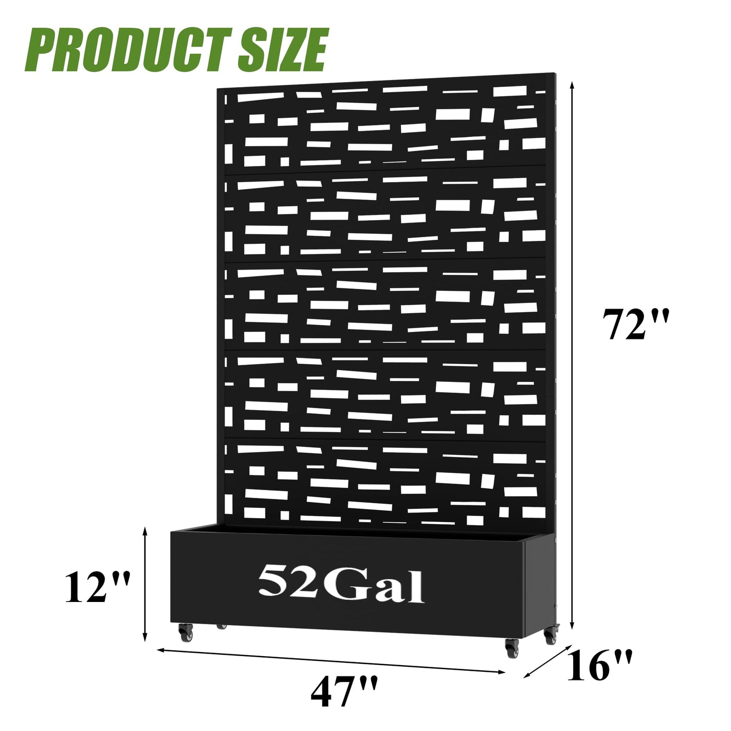 72" H Metal Raised Garden Bed with Trellis and Wheels, Privacy Screen Outdoor Planter Box with Decor Leaf Pattern, Large Mobile Vertical Planter for Patio, Balcony & Backyard