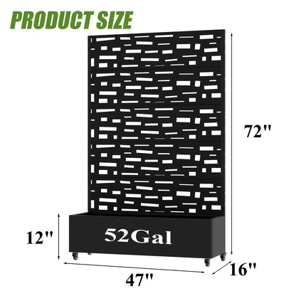 72" H Metal Raised Garden Bed with Trellis and Wheels, Privacy Screen Outdoor Planter Box with Decor Leaf Pattern, Large Mobile Vertical Planter for Patio, Balcony & Backyard
