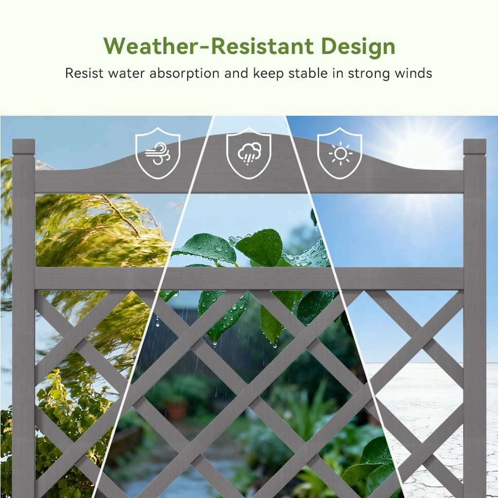 COMHOMA 2 Pack Planter Box with Trellis and Wheels, 48In Elevated Raised Garden Bed, Drainage Holes, Outdoor Lattice for Climbing Flowers, Vegetables, Patio Balcony, Brown