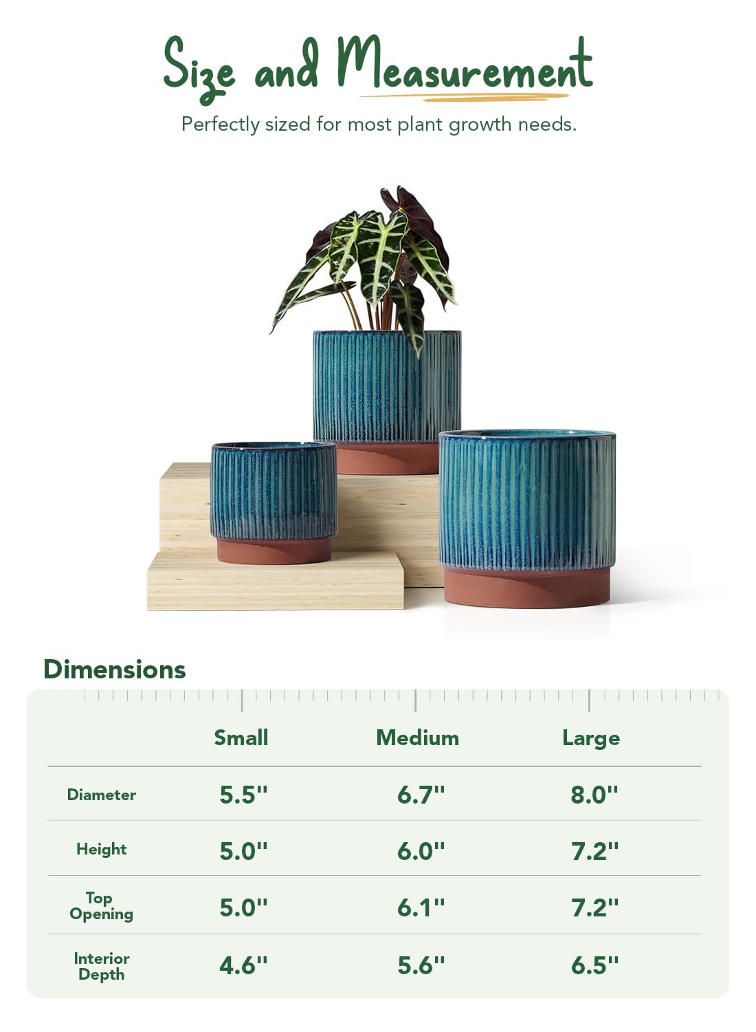 LE TAUCI Ceramic Plant Pots with Drainage Holes, Set of 3, 8+6.7+5.5 Inch Stripe Garden Planter Pots for Outdoor Indoor Plants Flower, Round Succulent Orchid Flower Pot, Reactive Glaze Black