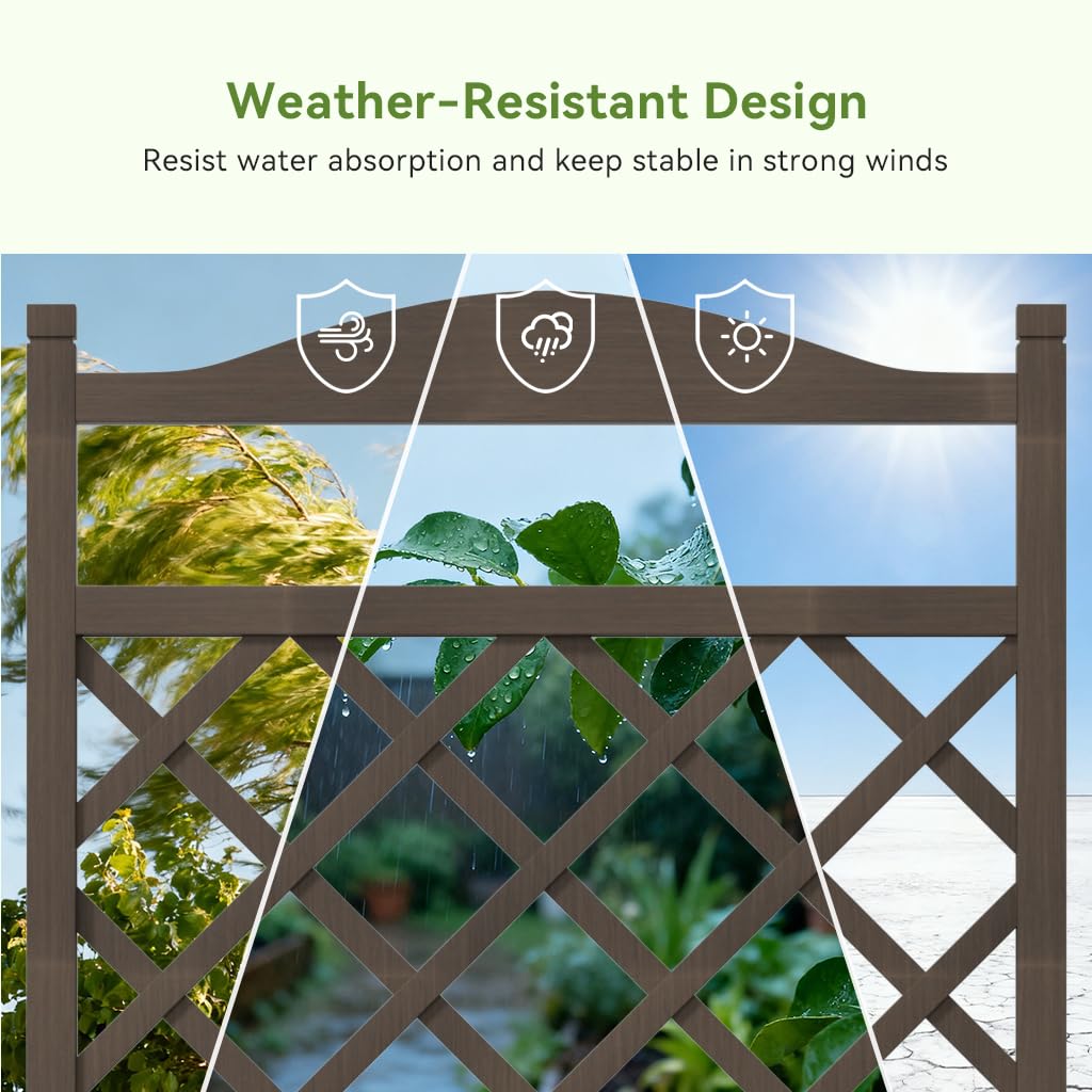 COMHOMA 2 Pack Planter Box with Trellis and Wheels, 48In Elevated Raised Garden Bed, Drainage Holes, Outdoor Lattice for Climbing Flowers, Vegetables, Patio Balcony, Brown
