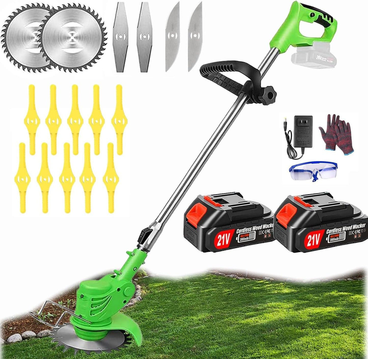 Weed Wacker - Electric Weed Wacker Cordless Trimmer. 4 in 1 Stringless Lightweight Weed Cutter/Grass Cutter/Lawn Edger.There are 4 Different Blades,Suitable for Gardens, patios (Black)