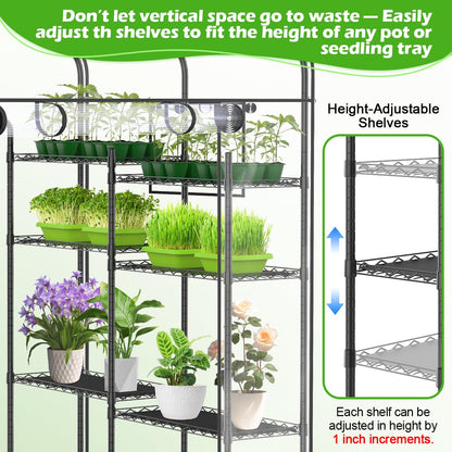 Walk-in Greenhouse with Height-Adjustable Shelves, Heavy Duty Green House for Outdoors/Indoors, Heavy-Duty Steel Frame & Thickened PVC Cover, 82"x57"x55.5", Black