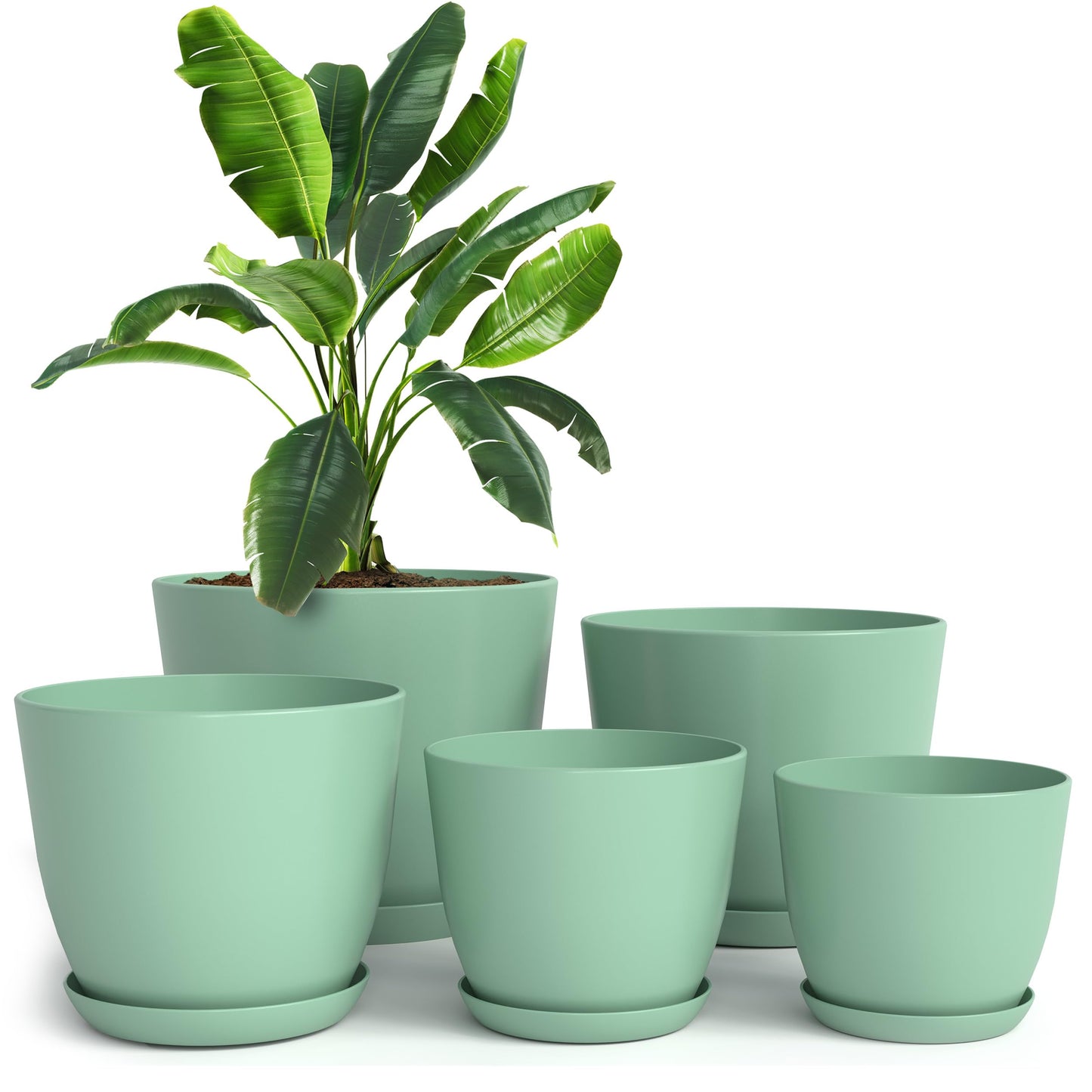 Utopia Home Plant Pots Indoor with Drainage Holes – Set of 5 White Plastic Flower Pots (7/6.6/6/5.3/4.8 Inch) – Modern Planters for Indoor Plants, Room & Office Décor, Great Stocking Stuffers