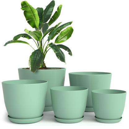 Utopia Home Plant Pots Indoor with Drainage Holes – Set of 5 White Plastic Flower Pots (7/6.6/6/5.3/4.8 Inch) – Modern Planters for Indoor Plants, Room & Office Décor, Great Stocking Stuffers