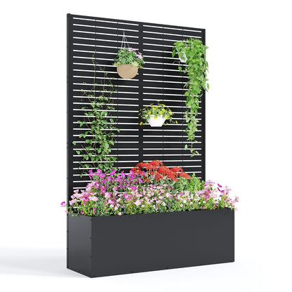 GarveeLife Metal Planter Box with Trellis, 71"x47"x16" Raised Garden Bed for Climbing Plants, Vegetables, Vines, Privacy Planters for Patio with Drainage Holes, 15.7" Deep Planting Bed