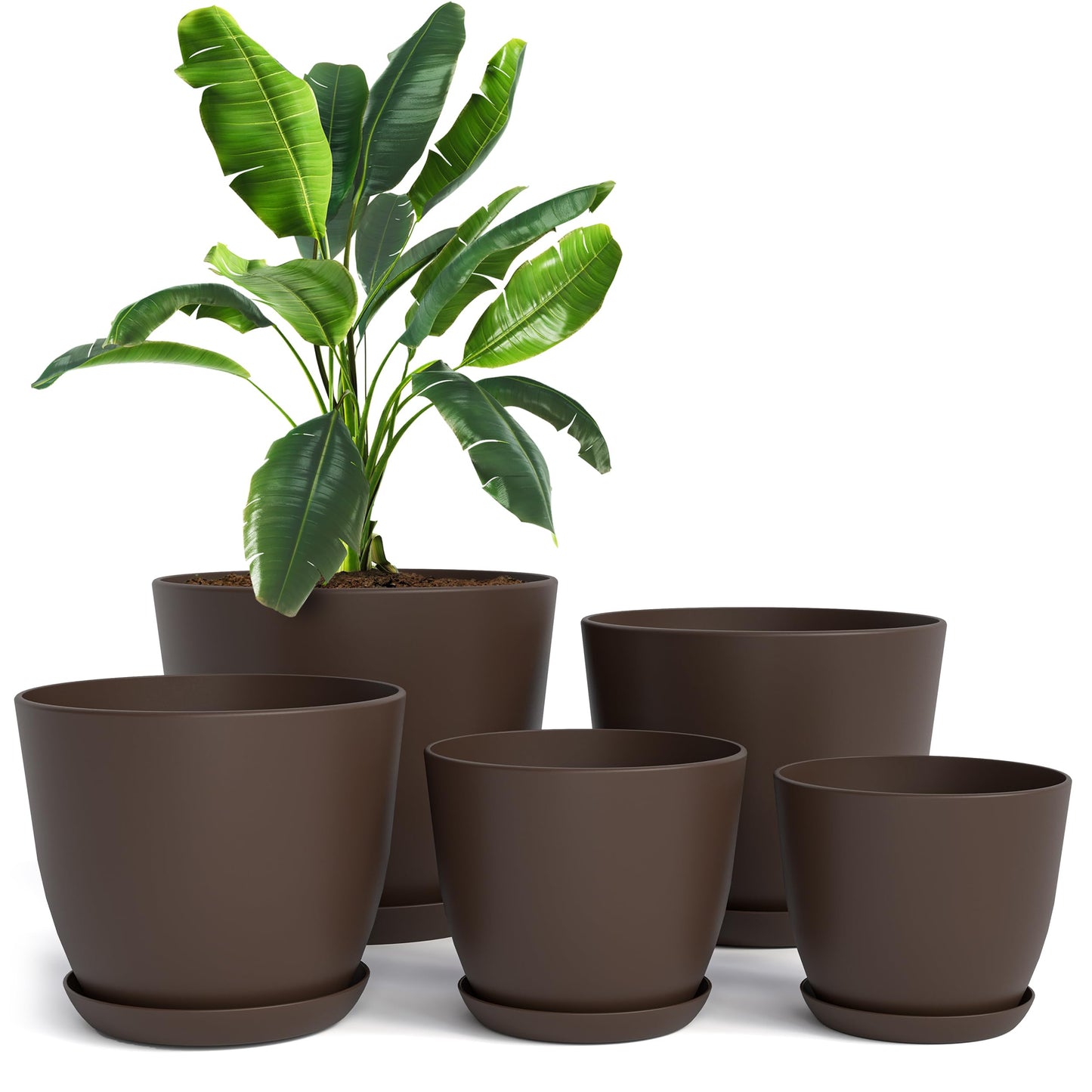 Utopia Home Plant Pots Indoor with Drainage Holes – Set of 5 White Plastic Flower Pots (7/6.6/6/5.3/4.8 Inch) – Modern Planters for Indoor Plants, Room & Office Décor, Great Stocking Stuffers