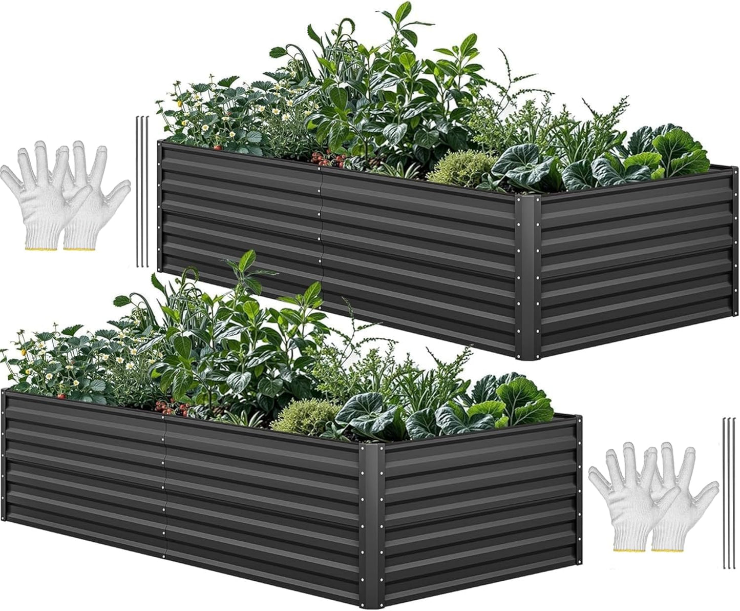 YITAHOME 6pcs 8x4x2 ft Galvanized Raised Garden Bed Kit, Large Metal Planter Box with Gloves, Safety Rubber & Support Rod, Outdoor Flower Bed for Plants Vegetables, Green