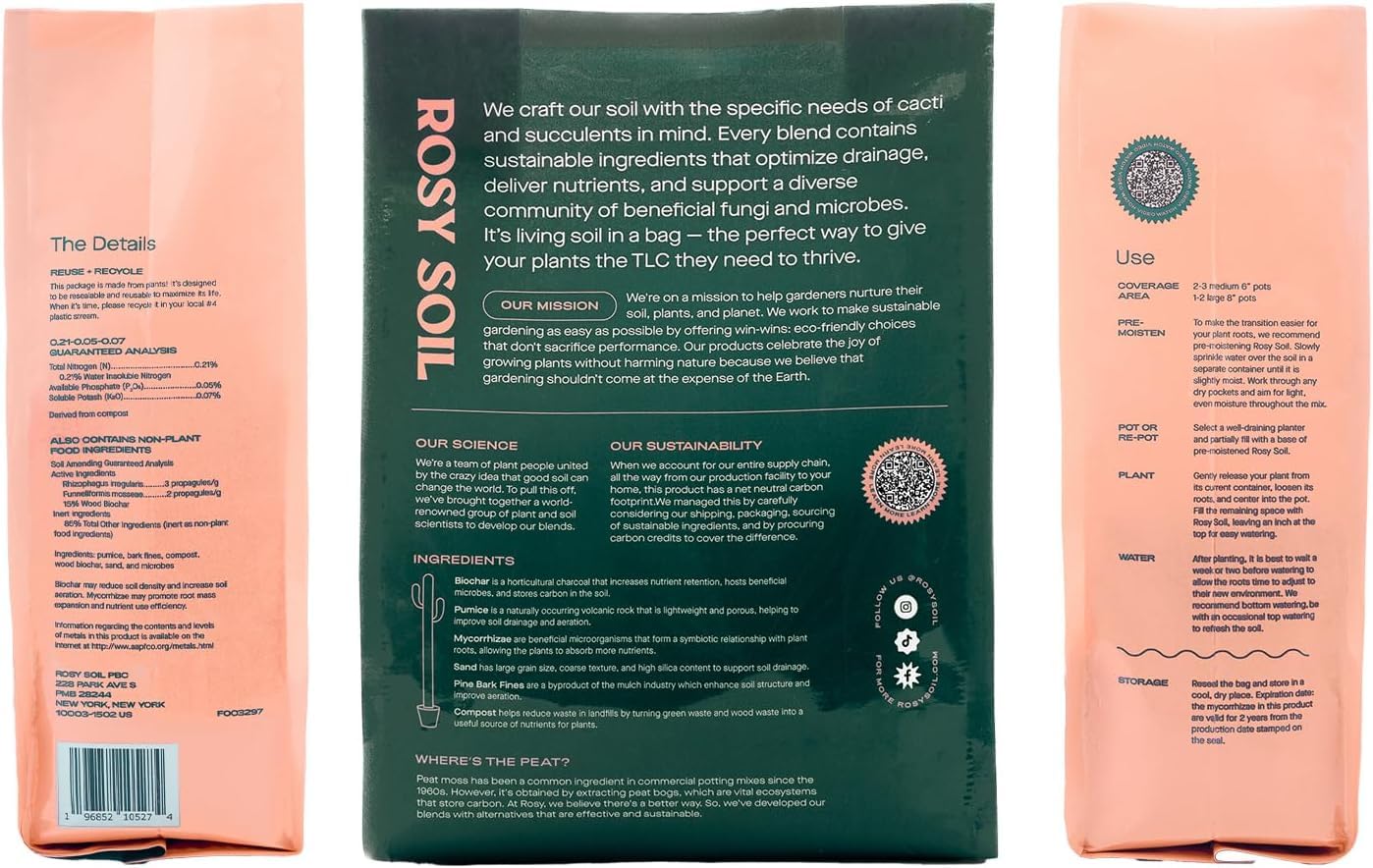 Rosy Soil Cactus Soil – Organic Succulent Potting Mix, Chunky Fast Draining, Peat-Free, Root Boosting Mix for AloeVera, Cacti, Indoor Succulents - 4qt