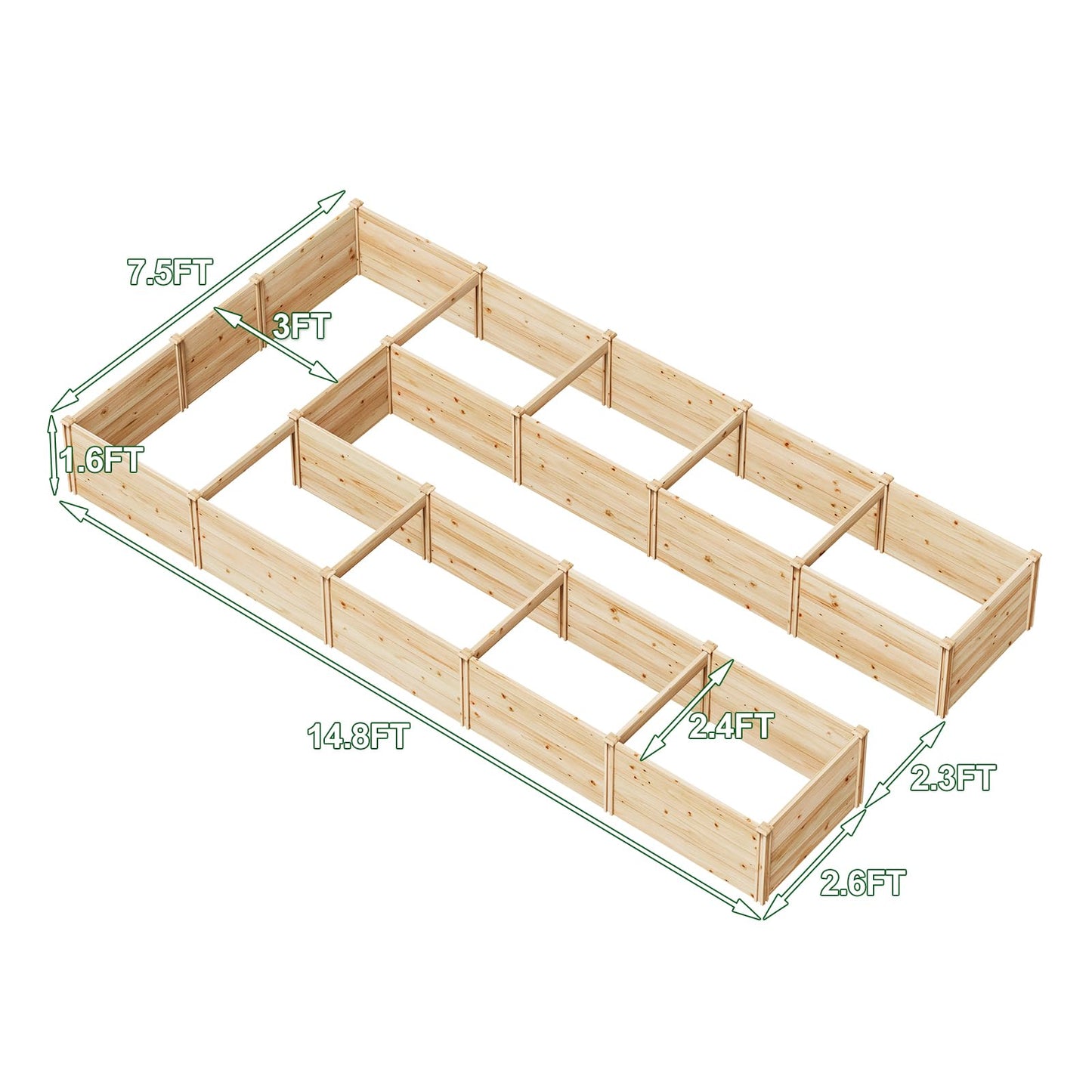 AMERLIFE Raised Garden Bed with Deer Proof Fence, 7.5Wx17Dx6H Outdoor Wooden Raised Garden Bed Planter with 19" Depth Planter Box