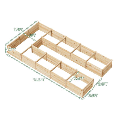 AMERLIFE Raised Garden Bed with Deer Proof Fence, 7.5Wx17Dx6H Outdoor Wooden Raised Garden Bed Planter with 19" Depth Planter Box