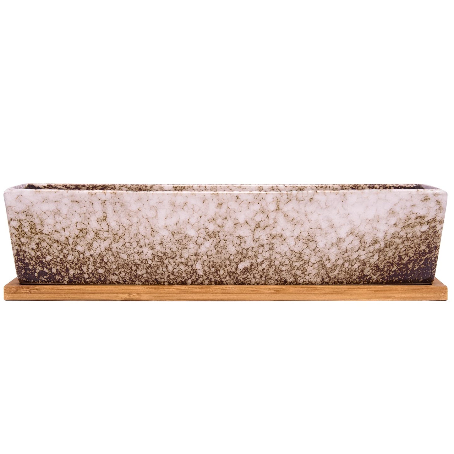 Succulent Pots - 12.1 Inch Large Succulent Planters Pots with Drainage Tray, Long Rectangle Ceramic Pot for Indoor Cactus/Succulent Plants Shallow Bonsai Window Box for Home Garden Decor (Blue)