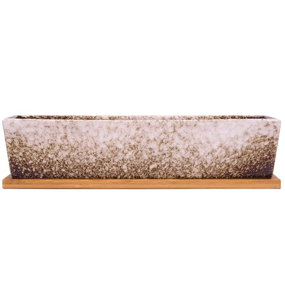 Succulent Pots - 12.1 Inch Large Succulent Planters Pots with Drainage Tray, Long Rectangle Ceramic Pot for Indoor Cactus/Succulent Plants Shallow Bonsai Window Box for Home Garden Decor (Blue)