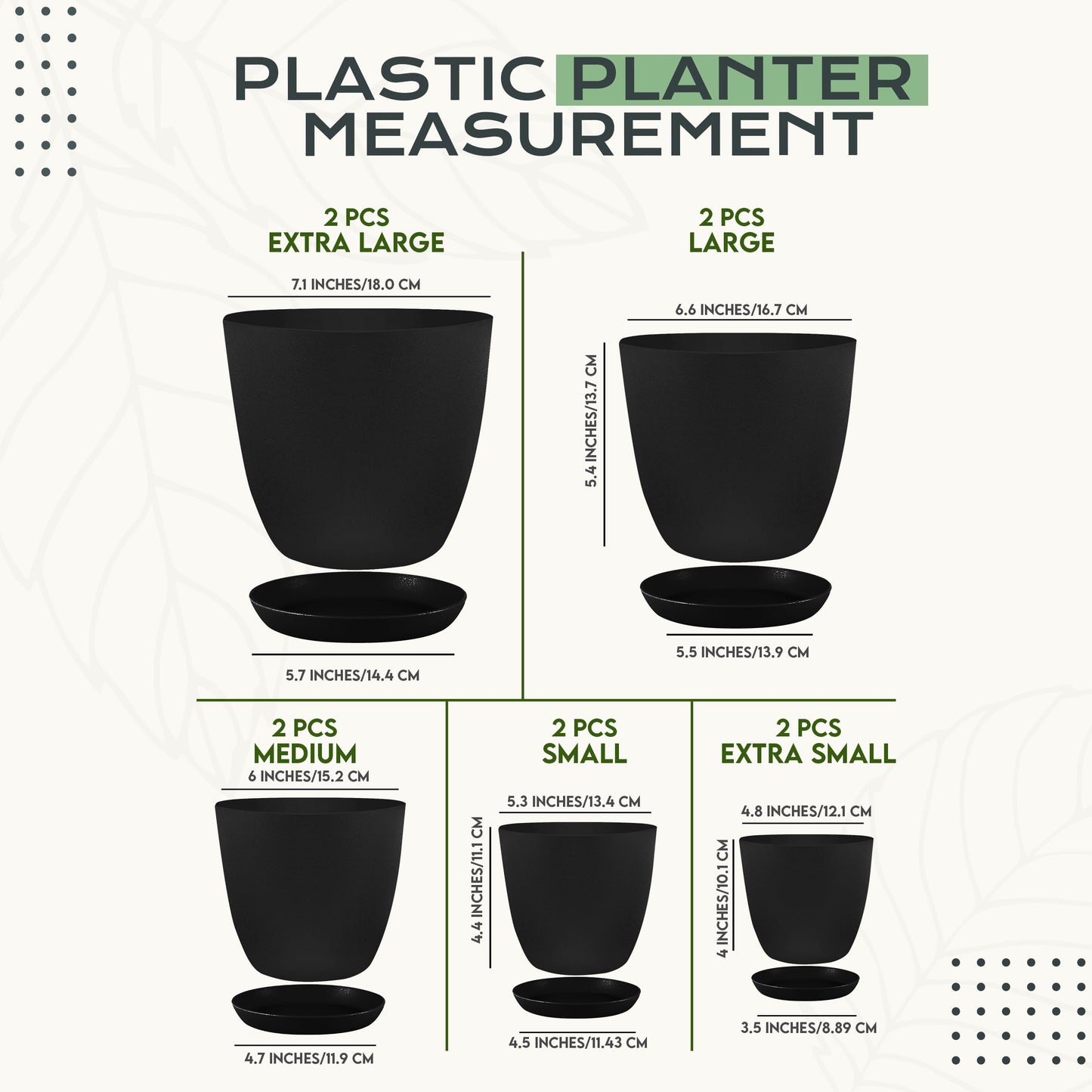 Utopia Home Plant Pots Indoor with Drainage Holes – Set of 5 White Plastic Flower Pots (7/6.6/6/5.3/4.8 Inch) – Modern Planters for Indoor Plants, Room & Office Décor, Great Stocking Stuffers