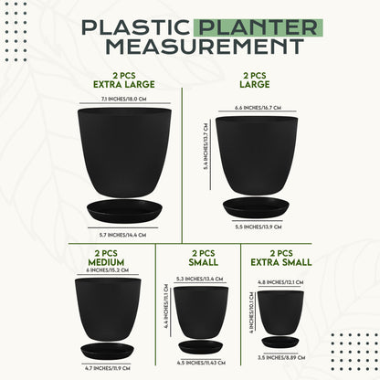 Utopia Home Plant Pots Indoor with Drainage Holes – Set of 5 White Plastic Flower Pots (7/6.6/6/5.3/4.8 Inch) – Modern Planters for Indoor Plants, Room & Office Décor, Great Stocking Stuffers