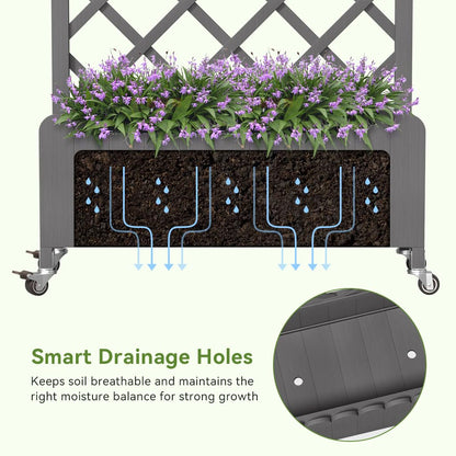COMHOMA 2 Pack Planter Box with Trellis and Wheels, 48In Elevated Raised Garden Bed, Drainage Holes, Outdoor Lattice for Climbing Flowers, Vegetables, Patio Balcony, Brown