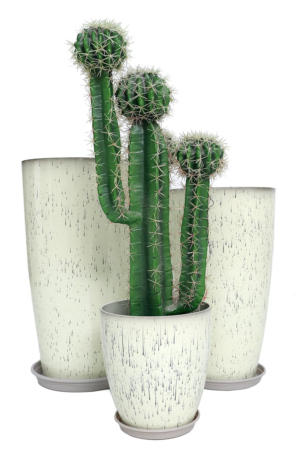 24,21,11 Inch Large Plastic Planters with Drainage Hole and Saucer - Set of 3 Tall Plant Pots Indoor Flower Pot Tall Round Planters Outdoor Large Tall Planter