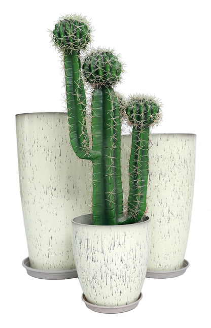 24,21,11 Inch Large Plastic Planters with Drainage Hole and Saucer - Set of 3 Tall Plant Pots Indoor Flower Pot Tall Round Planters Outdoor Large Tall Planter