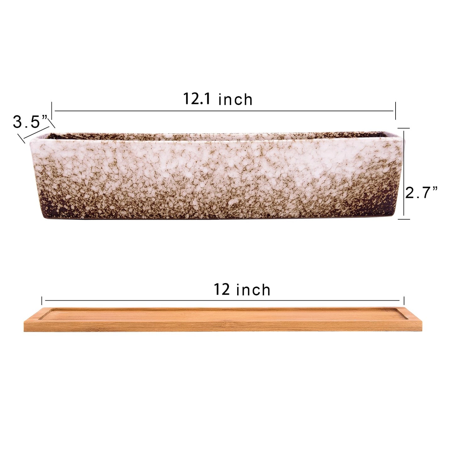 Succulent Pots - 12.1 Inch Large Succulent Planters Pots with Drainage Tray, Long Rectangle Ceramic Pot for Indoor Cactus/Succulent Plants Shallow Bonsai Window Box for Home Garden Decor (Blue)
