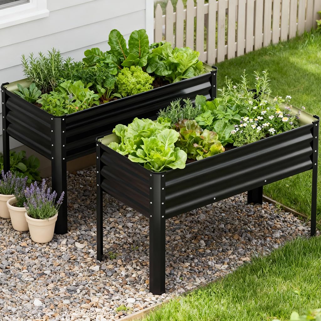 COMHOMA 2 Pack Planter Box with Trellis and Wheels, 48In Elevated Raised Garden Bed, Drainage Holes, Outdoor Lattice for Climbing Flowers, Vegetables, Patio Balcony, Brown