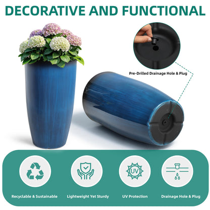 Autodaya 22" Urn Planters Outdoor Planter for Plants Set of 2 Timeless Plastic Large Flower Pot with Drainage Hole Terrazzo White Garden Pots for Porch, Patio Christmas Decor