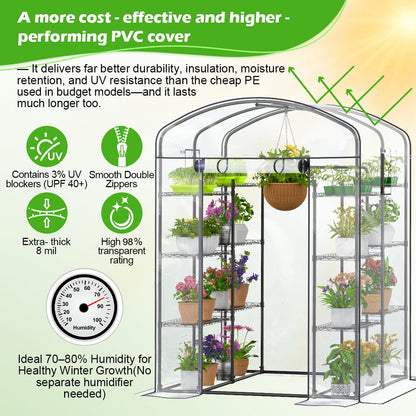 Walk-in Greenhouse with Height-Adjustable Shelves, Heavy Duty Green House for Outdoors/Indoors, Heavy-Duty Steel Frame & Thickened PVC Cover, 82"x57"x55.5", Black