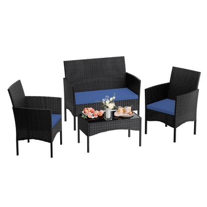 13 PCS Outdoor Patio Furniture Set,Outdoor Sectional Furniture with 43" 55000 BTU Gas Propane Fire Pit Table,All Weather PE Rattan Wicker Patio Conversation Set,Navy Blue