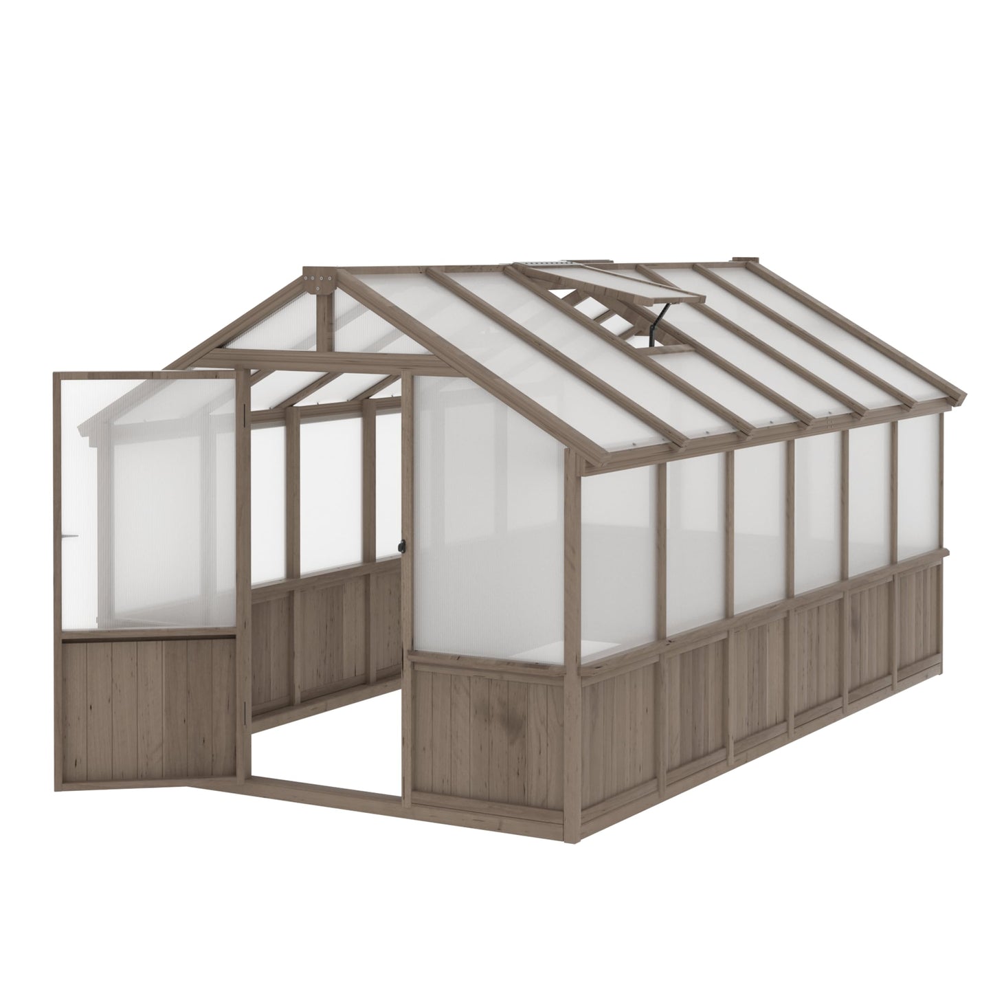 Yardenaler 8x16 FT Greenhouse for Outdoor, 6MM Thick Polycarbonate Panel Wooden Walk-in Green House with Adjustable Roof Vents and Lockable Door, Backyard Garden, Light Mocha Brown