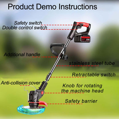Weed Wacker - Electric Weed Wacker Cordless Trimmer. 4 in 1 Stringless Lightweight Weed Cutter/Grass Cutter/Lawn Edger.There are 4 Different Blades,Suitable for Gardens, patios (Black)