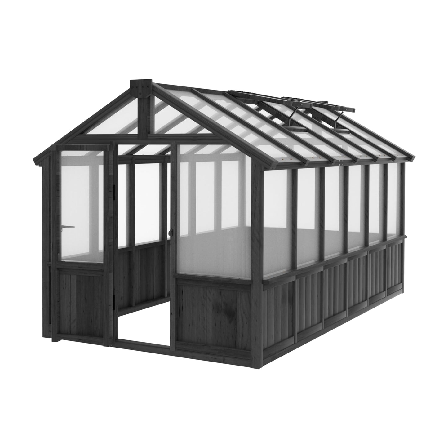 Yardenaler 8x16 FT Greenhouse for Outdoor, 6MM Thick Polycarbonate Panel Wooden Walk-in Green House with Adjustable Roof Vents and Lockable Door, Backyard Garden, Light Mocha Brown
