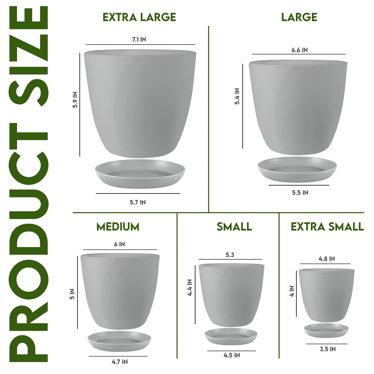 Utopia Home Plant Pots Indoor with Drainage Holes – Set of 5 White Plastic Flower Pots (7/6.6/6/5.3/4.8 Inch) – Modern Planters for Indoor Plants, Room & Office Décor, Great Stocking Stuffers