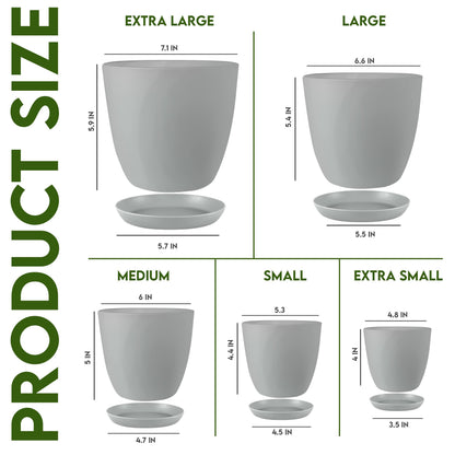 Utopia Home Plant Pots Indoor with Drainage Holes – Set of 5 White Plastic Flower Pots (7/6.6/6/5.3/4.8 Inch) – Modern Planters for Indoor Plants, Room & Office Décor, Great Stocking Stuffers